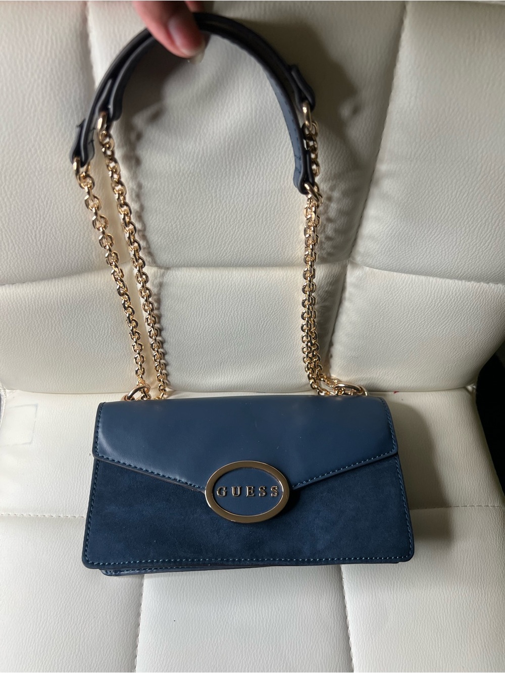 GUESS Navy Blue Chain Strap Crossbody Bag